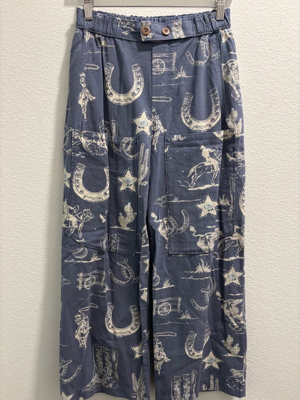 FREE PEOPLE SEASIDE PULL-ON PANTS - INDIGO COMBO/RODEO TIME, size XS - Picture 4 of 11